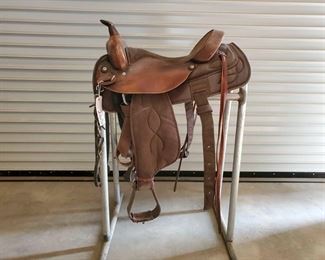 #265 • 16 1/2" Big Horn Saddle no. 169 with breast collar and back cinch, rear tie settings.