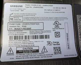 Samsung 49in UHD 4K SMART TV UN49MU700F	23.75x43x12d (at base)	HxWxD
