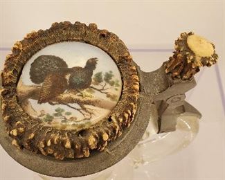 top of German beer stein, antler and porcelain