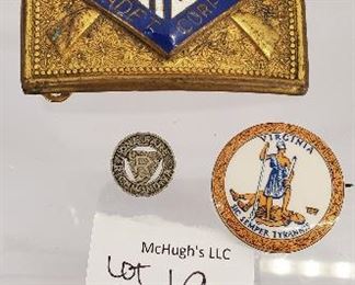 Richmond Virginia John Marshall Cadet Corp belt buckle, vintage Virginia pin and Richmond bus fair coin
