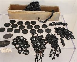 antique glass jet bead buttons and jet Victorian trim