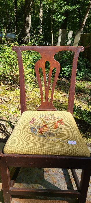 18th century side chair possibly Virginia with vintage needlepoint seat. From the Valentine/Taylor family