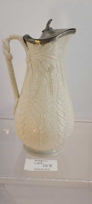 Antique Victorian Staffordshire English jug with fern molded leaves possibly Ridgeway