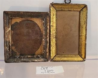 2 Small antique gilt finish picture frames one with photo