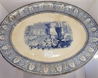 Antique oval staffordshire English blue and white transfer ware platter.