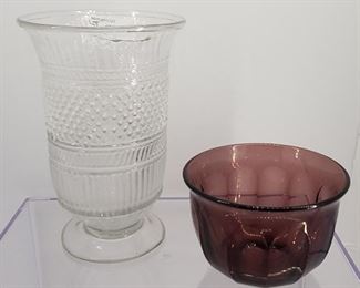 Antique Pittsburgh Sandwich Glass Celery Vase and Pittsburgh Flint Glass Finger Bowl
