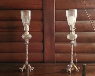 antique silver and crystal sideboard lamps