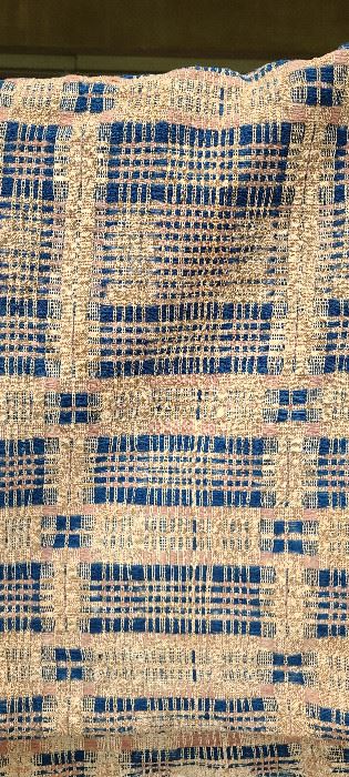 Antique circa 1860 hand woven blanket coverlet