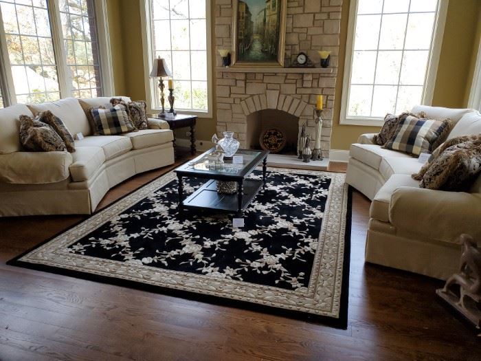 Walter E Smithe Curved Sofa, Neutral Fabric, Cotton Poly blend with fabric stain resting treatment