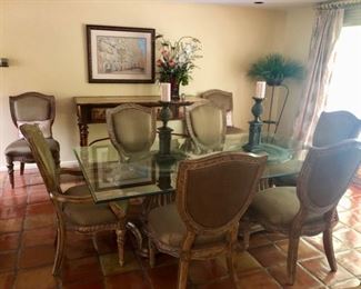 Glass top dining table & 8 chairs 