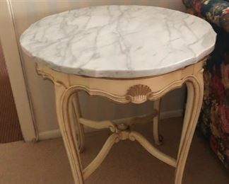 Pair Marble top accent tables & coffee table 