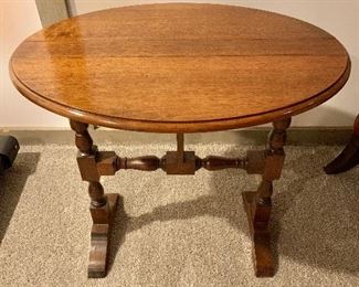 $120 - Oval drop leaf table fully extended.  26" W, 18" D, 25.5" H.  