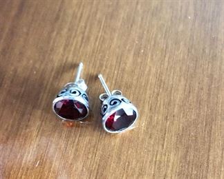 $45 Sterling silver stud  earrings with garnet stone 