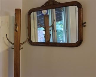 Coat tree and antique mirror