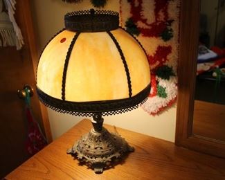 Caramel slag glass lamp, antique, works well