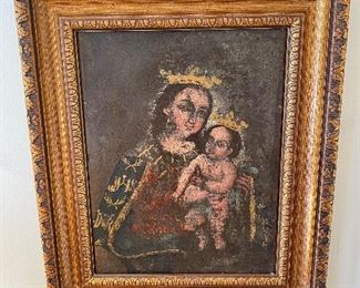 19th century Spanish Colonial Mexican retablo , framed.