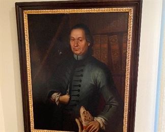 Large oil portrait in the style of Thomas Hudson.