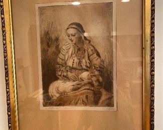 Copperplate engraving "Marusza" by Władysław Zakrzewski (1903-1944).