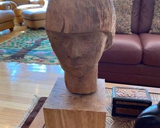 One of two, carving on plinth by artist Marian Owczarski.