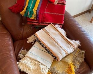 Colorful woven table linens.