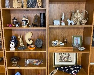 3 teak bookcases and lots of decor!