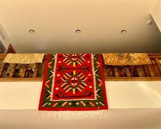 Large Native American wool tapestry rug.