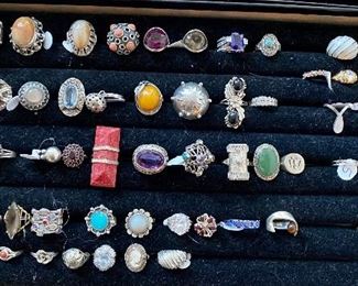 A nice selections of silver rings.