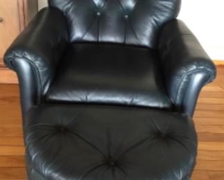 Nice Black Leather Armchair with matching Footstool