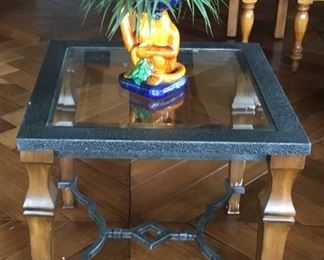 Metal and wood Glass Topped End Table