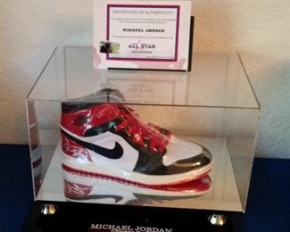 Michael Jordan, Chicago Bulls 6 Time NBA Championship Shoe In Display Case