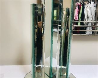 Two sets mirror glass vases with mirror base