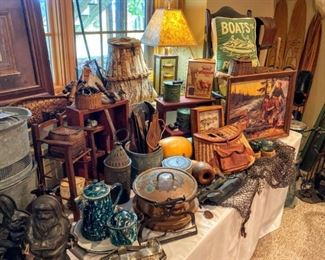 •	Selection of Vintage Sporting Goods, Red Wing Stoneware, Antique Copper.