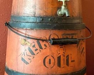 •	(2) Primitive Kerosene Oil Firkins
