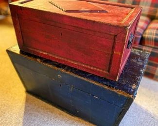•	Antique Flat-Top Trunk, Antique Carpenters Chest