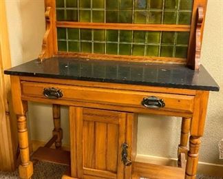 •	Antique English Washstand with Tile Back Splash