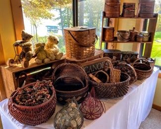 •	Selection of Antique Baskets and Firkins