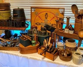 •	Selection of Scandinavian Tina Boxes, Brides Boxes, Antique Cigar Crate, Beater Jars