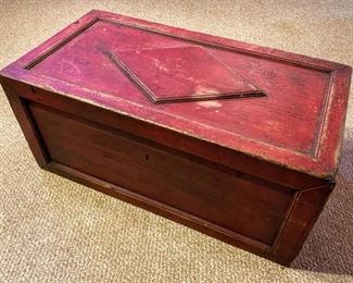 •	Antique (1860-1870) Original Red Carpenters Chest