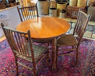 (1910) Antique "Old Hickory" Club Table w/3 "Worth While" Hickory Chairs in Excellent Condition