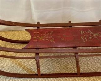 •	Antique Scandinavian Sled w/Iron Swan Decorations