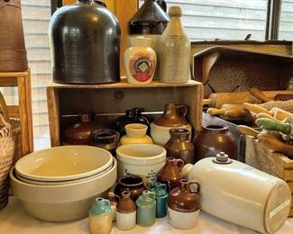 •	Stoneware Bed Warmer, Miniature Jugs, Mixing Bowls