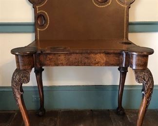 Outstanding burl walnut antique card or games table with concertina action, carved cabriole legs on ball and claw feet. 