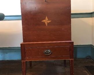 Faithful reproduction of an 18th century sugar chest, with some antique parts incorporated, handmade by the late David Pruitt of Natchez, Ms 