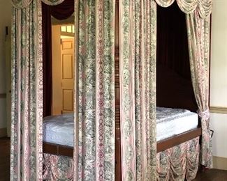 Antique 19th century four post tester bed with carved, turned walnut posts, and a melon headboard (unique to Louisiana), made of cypress or pine. 