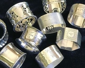 Fully hallmarked English sterling silver napkin rings, antique 