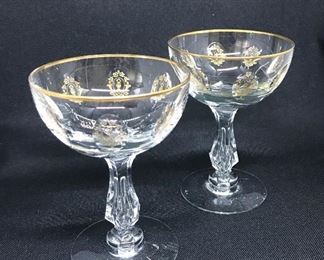 Set of ten cut and etched crystal coupes