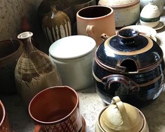 Pottery collection including Port Hudson, Wortman, Quillman, Tony Gant, Pisgah, McCoy, plus many examples of fine studio pottery, both signed and unsigned. 
