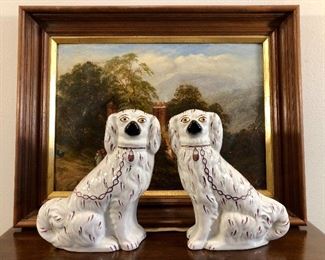 Antique hand painted porcelain Staffordshire Dogs, marked “England”, 1910-20