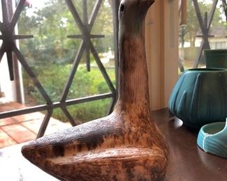 McCarty Pottery “Canada Goose” signed on the bottom, along with “Merigold, Mississippi”, early piece.  Also, a large selection of turquoise Van Briggle. 