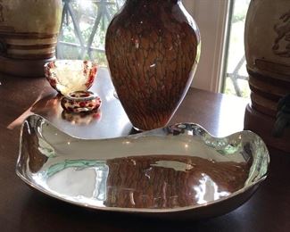 “ZURITA”, Mexico, 925 silver, asymmetrical, rolled edge, footed bowl. 12” across